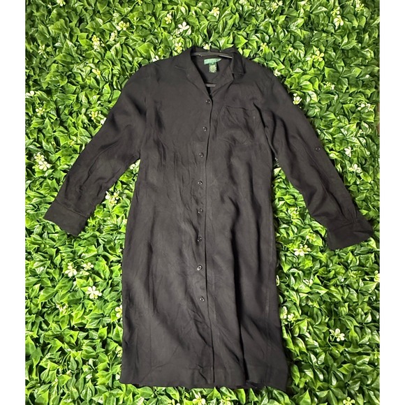 Ralph Lauren‎ Women's Black Silk Long Sleeve Button Down Dress - Picture 1 of 9